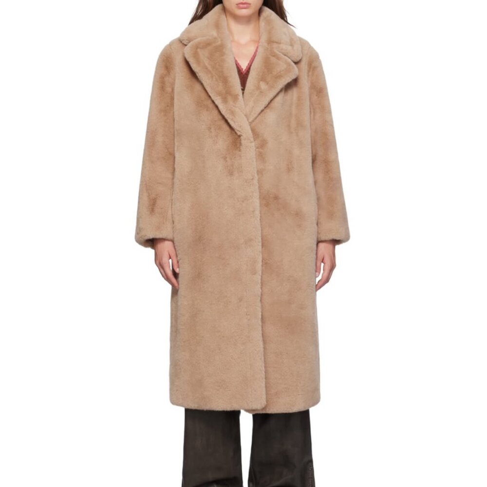 Stand Studio Beige Maria Faux-Fur Coat  Size Small